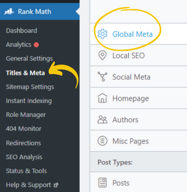 Step 2: Go to Rank Math > Titles & Meta > Global Meta