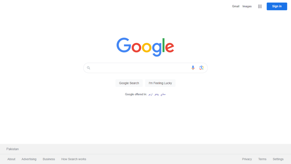 Screenshot of Google Homepage