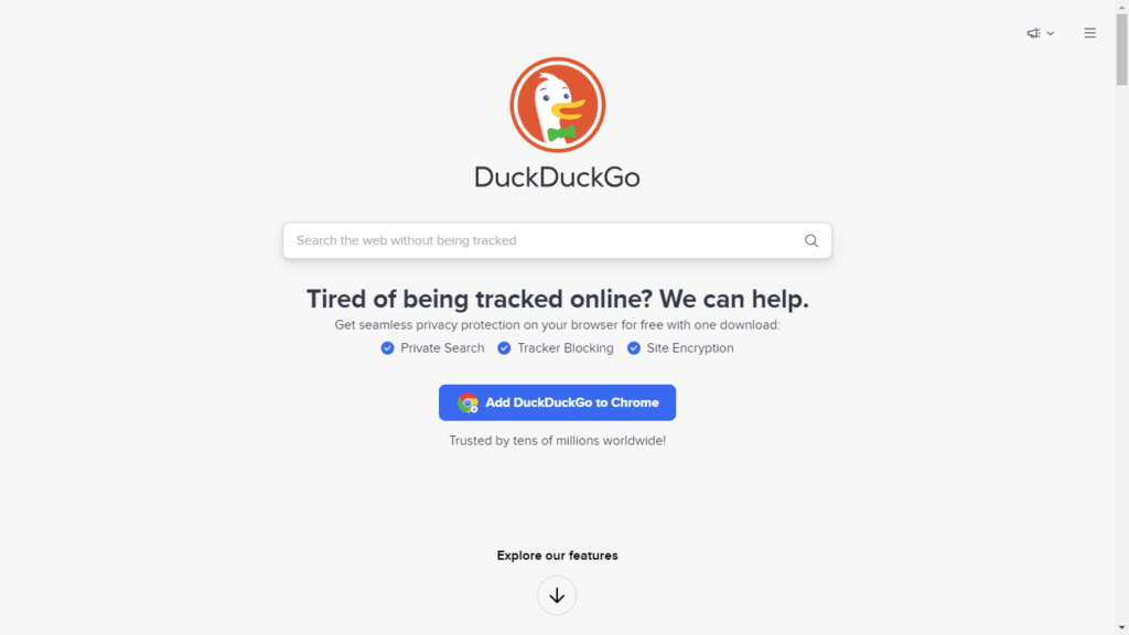 Screenshot of DuckDuck Go's Homepage